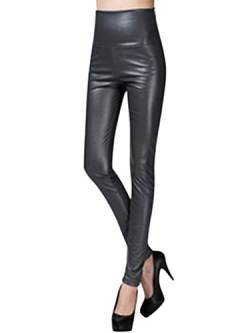 Onsoyours Damen Kunstleder Leggings Lederhose High Waist PU Leder Leggings Hose Strumpfhosen Treggins Leggins Kunstleder Leggings Thermal Fleece Kunstleder Winter Dunkelgrau L von Onsoyours