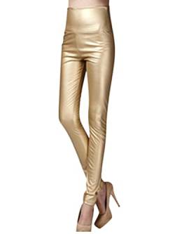 Onsoyours Damen Kunstleder Leggings Lederhose High Waist PU Leder Leggings Hose Strumpfhosen Treggins Leggins Kunstleder Leggings Thermal Fleece Kunstleder Winter Gold L von Onsoyours