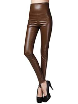 Onsoyours Damen Kunstleder Leggings Lederhose High Waist PU Leder Leggings Hose Strumpfhosen Treggins Leggins Kunstleder Leggings Thermal Fleece Kunstleder Winter Kaffee L von Onsoyours