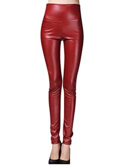 Onsoyours Damen Kunstleder Leggings Lederhose High Waist PU Leder Leggings Hose Strumpfhosen Treggins Leggins Kunstleder Leggings Thermal Fleece Kunstleder Winter Weinrot M von Onsoyours