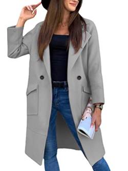 Onsoyours Damen Lang Blazer Winter Revers Wollmantel Elegant Trench Jacke Lange Parka Overcoat Outwear Mantel Langarm Blazer Sakko Einfarbig Slim Fit Jacke B Grau S von Onsoyours