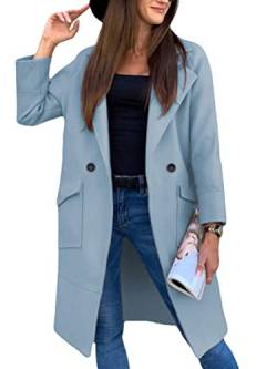 Onsoyours Damen Lang Blazer Winter Revers Wollmantel Elegant Trench Jacke Lange Parka Overcoat Outwear Mantel Langarm Blazer Sakko Einfarbig Slim Fit Jacke B Hellblau XL von Onsoyours