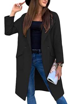 Onsoyours Damen Lang Blazer Winter Revers Wollmantel Elegant Trench Jacke Lange Parka Overcoat Outwear Mantel Langarm Blazer Sakko Einfarbig Slim Fit Jacke B Schwarz S von Onsoyours