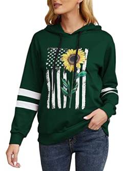 Onsoyours Damen Langarm Hoodie Sun Flower Drucken Leichtes Sweatshirt Leichter Kapuzenpullover A Grün L von Onsoyours