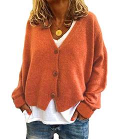 Onsoyours Damen Langarm Strickjacke Mit Taschen Lang Offnen Cardigan Strickpullover Jacke Casual Cardigan Langarm Outwear Mantel Jacke Herbst Dünn Jacken B Orange XL von Onsoyours