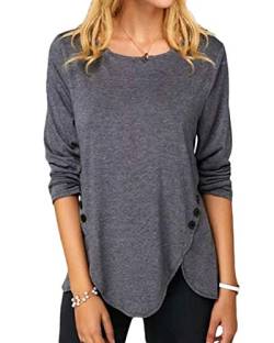 Onsoyours Damen Langarm T-Shirt Rundhals Ausschnitt Lose Bluse Langarmshirts Hemd Pullover Sweatshirt Oberteil Tops Shirts Grau 44 von Onsoyours