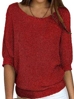 Onsoyours Damen Langarm Tshirt Casual Basic Locker Rundhals Oversize Pullover Lang Sweatshirt Bluse Oberteile Tops A Rot L von Onsoyours