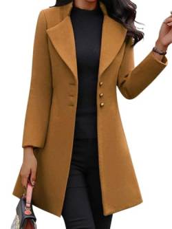 Onsoyours Damen Langarm Wintermantel Revers Knielanger Trenchcoat Baumwolljacke Schmale Vintage Jacke mit Taschen von Onsoyours