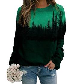 Onsoyours Damen Langarmshirt Wald Forest Druck Pullover Sweatshirt Frauen Elegant Herbst Bedrucktes Hemd Tops Pulli Langarm Shirts Lose Bluse A Grün L von Onsoyours