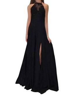 Onsoyours Damen Lange Abendkleid Hochzeit Bodenlang Partykleid Cocktailkleid Cabrio Wickelkleid V-Ausschnitt Festlich Kleid Rückenfrei Neckholder Maxikleid Sommer Strandkleid B Schwarz 42 von Onsoyours