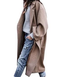 Onsoyours Damen Langer Trenchcoat Slim Fit Warme Mantel Winterjacke Übergangsmantel Winter Herbst Mantel mit Reverskragen Kleidung Elegante Jacke A Khaki 3XL von Onsoyours