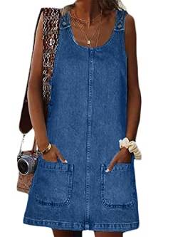 Onsoyours Damen Latzhose Jeanslatzhose Jeanskleid Denim Overall Jumpsuit Playsuit Jeans Vintage Loose Fit Hoseanzug Romper mit Taschen Blau XXL von Onsoyours