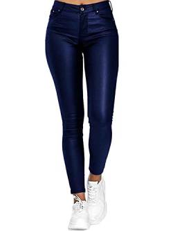 Onsoyours Damen Lederhose Sexy Skinny Legging Stretch PU Leder Look Optik Schwarz Schlank Hose Kunstleder Treggins Push Up Biker Pants Blau XL von Onsoyours