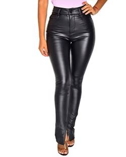 Onsoyours Damen Lederhose Sexy Skinny Legging Stretch PU Leder Look Optik Schwarz Schlank Hose Kunstlederhose Treggins Push Up Biker Pants Einfarbig Slim Beiläufig Frauen Leder Hose E Schwarz XL von Onsoyours