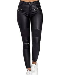 Onsoyours Damen Lederhosen Sexy Skinny Legging Stretch PU Leder Look Optik Schwarz Schlank Hosen Kunstlederhose Treggins Push Up Biker Pants Einfarbig Slim Beiläufig Frauen Hose Schwarz XXL von Onsoyours