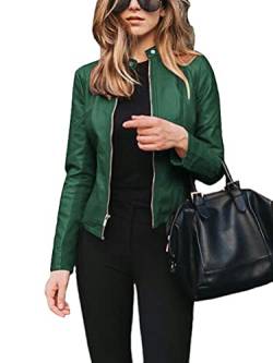 Onsoyours Damen Lederjacke Kurz aus Kunstleder mit Reißverschluss Regular Fit Jacke Übergangsjacke A Grün XL von Onsoyours