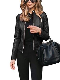 Onsoyours Damen Lederjacke Kurz aus Kunstleder mit Reißverschluss Regular Fit Jacke Übergangsjacke A Schwarz XL von Onsoyours