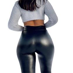 Onsoyours Damen Leggings Lederoptik Hose Stretch Pu Lederhose Slim Skinny Kunstleder Leggins Strumpfhose Hohe Taille Bleistifthose Freizeithose Treggings A Schwarz XXL von Onsoyours