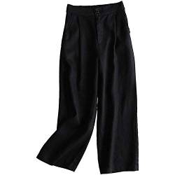 Onsoyours Damen Leinenhose Lange Leichte Sommerhose Strandhose Weich Bequem Loose Einfarbig Breites Bein Freizeithose Jogginghose B Schwarz XS von Onsoyours