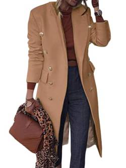 Onsoyours Damen Mantel Lang Winter Revers Wollmantel Trench Jacke Lange Parka Overcoat Elegant Langarm Einfarbig Cardigan Slim Fit Blazer Outwear A Khaki S von Onsoyours