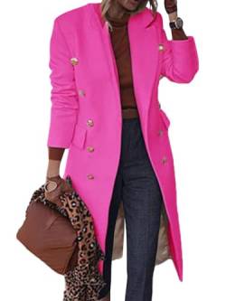 Onsoyours Damen Mantel Lang Winter Revers Wollmantel Trench Jacke Lange Parka Overcoat Elegant Langarm Einfarbig Cardigan Slim Fit Blazer Outwear A Rose Rot S von Onsoyours