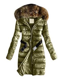 Onsoyours Damen Mantel Winterjacke Daunenjacke Warme Jacke Outdoorjacke mit Kapuze Sportlicher Damen Mädchen Parka Mit Pelzkragen Mantel Steppmantel B Armeegrün XS von Onsoyours