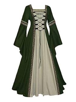 Onsoyours Damen Mittelalterliche Kleid mit Trompetenärmel Mittelalter Party Kostüm Maxikleid Grün L von Onsoyours