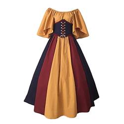 Onsoyours Damen Mittelalterliche Vintage Kleid Kurzarm Schnürung Mittelalter Ballkleider Maskerade Retro Halloween Party Cosplay Kostüm Maxikleid Gelb S von Onsoyours