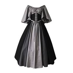 Onsoyours Damen Mittelalterliche Vintage Kleid Kurzarm Schnürung Mittelalter Ballkleider Maskerade Retro Halloween Party Cosplay Kostüm Maxikleid Grau 3XL von Onsoyours