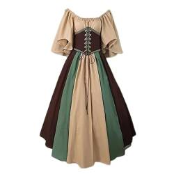 Onsoyours Damen Mittelalterliche Vintage Kleid Kurzarm Schnürung Mittelalter Ballkleider Maskerade Retro Halloween Party Cosplay Kostüm Maxikleid Kaffee 3XL von Onsoyours