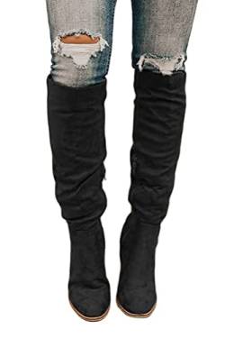 Onsoyours Damen Mode Overknee Stiefel Warme Elegante Seite Zipper Herbst Winter Langschaft Boots mit Blockabsatz A Schwarz 39 EU von Onsoyours