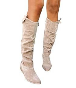 Onsoyours Damen Mode Overknee Stiefel mit Blockabsatz Comfort Seite Zipper Glatt Ankle Boots Herbst Winter Stiefel Schneestiefel D Khaki 36 EU von Onsoyours