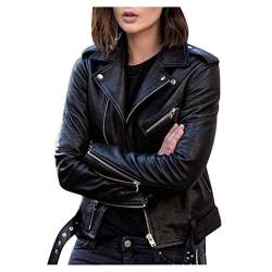 Onsoyours Damen PU Lederjacke Bikerjacke mit Reißverschluss Kurze Jacke Herbst Frühling Lederjacke im Bikerjacke B Schwarz S von Onsoyours