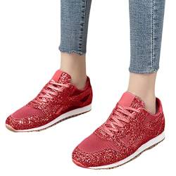 Onsoyours Damen Pailletten Mesh Sneakers Casual Strass Plat Sneakers Wanderschuhe Sportschuhe Laufschuhe Schuhe Freizeitschuhe Turnschuhe A Rot 40 EU von Onsoyours