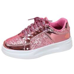 Onsoyours Damen Pailletten Sneakers Glitzer Low Plateau Walkingschuhe Freizeitschuhe Schnürer Sportschuhe Glänzende Atmungsaktiv Strass Glitzer Turnschuhe Laufschuhe A Rosa 44 EU von Onsoyours