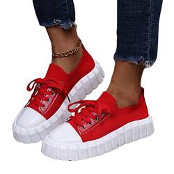 Onsoyours Damen Plateau Schuhe Canvas Sneaker Schuhe für Sport Freizeit Turnschuhe Sportschuhe Laufschuhe Atmungsaktive Mesh Freizeitschuhe Frühling Herbst B Rot 40 EU von Onsoyours