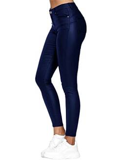 Onsoyours Damen Pu Faux Lederhose Skinny Stretch High Waist Kunstleder Hose Damen Kunstleder Leder Look Hosen Damen Biker Stretch Coated Jeans Blau XL von Onsoyours