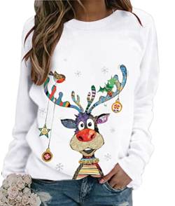 Onsoyours Damen Pullover Weihnachten Rudolph Rentier Elfe Weihnachtspullover Kapuzenpullover Teenager Mädchen Weihnachtspulli Weihnachtsmann Christmas Sweatshirt Xmas Pulli Shirt A Weiß S von Onsoyours