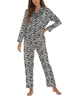Onsoyours Damen Pyjama Set Schlafanzug mit Knopfleiste Sleepwear Set Nachtwäsche PJ Set mit Langarm Shirt A Schwarz S von Onsoyours