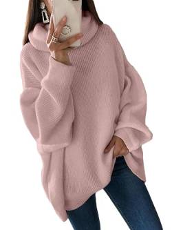 Onsoyours Damen Rollkragenpullover Strickpullover Casual Grobstrick Pullover Warm Oberteil Tops Einfarbig Sweater Elegant Herbst Winter Pulli Sweatshirt A Rosa XS von Onsoyours