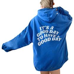 Onsoyours Damen Rückendruck Letter Print Hoodie Sweatshirt Langarm Y2K E-Girl Pullover Oversize Vintage Kapuzenpullover Harajuku Streetwear Hoodie A Blau XL von Onsoyours