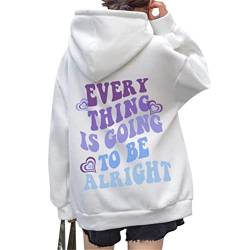 Onsoyours Damen Rückendruck Letter Print Hoodie Sweatshirt Langarm Y2K E-Girl Pullover Oversize Vintage Kapuzenpullover Harajuku Streetwear Hoodie Z5 Weiß XXL von Onsoyours