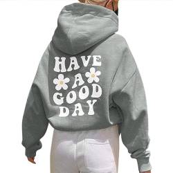 Onsoyours Damen Rückendruck Letter Print Hoodie Sweatshirt mit Kapuze Langarm 90er Y2K E-Girl Pullover Oversize Vintage Kapuzenpullover Harajuku Streetwear B Grau XS von Onsoyours