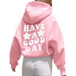 Onsoyours Damen Rückendruck Letter Print Hoodie Sweatshirt mit Kapuze Langarm 90er Y2K E-Girl Pullover Oversize Vintage Kapuzenpullover Harajuku Streetwear B Rosa S von Onsoyours