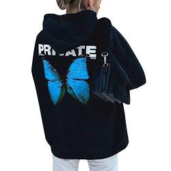 Onsoyours Damen Schmetterling Pulli Sweatshirts Hoodie Sport Langarm Kapuzenpullover Mode Bequem Casual Pulli Mit Kordel Und Taschen (B Blau, l) von Onsoyours