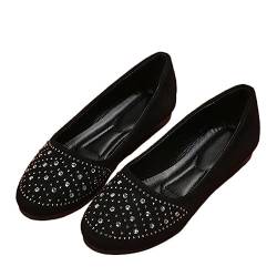 Onsoyours Damen Schuhe Runde Zehe Strass Perlenbesetzter Einzelne Schuhe Lässige Schuhe Metallschnalle Flache Loafer Schuhe Bohnen Schuhe A Schwarz 41 EU von Onsoyours