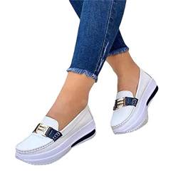 Onsoyours Damen Segelschuhe Bootsschuhe Plattform Loafers Freizeit Schuhe Halbschuhe Casual Slip On Atmungsaktiv Wanderschuhe Weiß 39 EU von Onsoyours