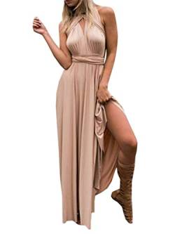 Onsoyours Damen Sexy Abendkleid Maxikleid Elgant V-Ausschnitt Rückenfrei Neckholde Brautjungfernkleid Ärmellos Schulterfrei Cocktailkleid Multiway Partykleid Strandkleid Champagne 01 M von Onsoyours