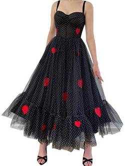 Onsoyours Damen Sexy Erdbeere Sweet Mesh Mode Kleid Casual Garn V-Ausschnitt Pleated Elegante Maxi-Rock C Schwarz L von Onsoyours