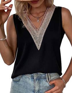 Onsoyours Damen Sexy Spitzen Tank Tops Sommer Ärmellose Blusentop V-Ausschnitt Elegant Weste Top Casual Basic Shirt Tops Bluse A Schwarz XL von Onsoyours